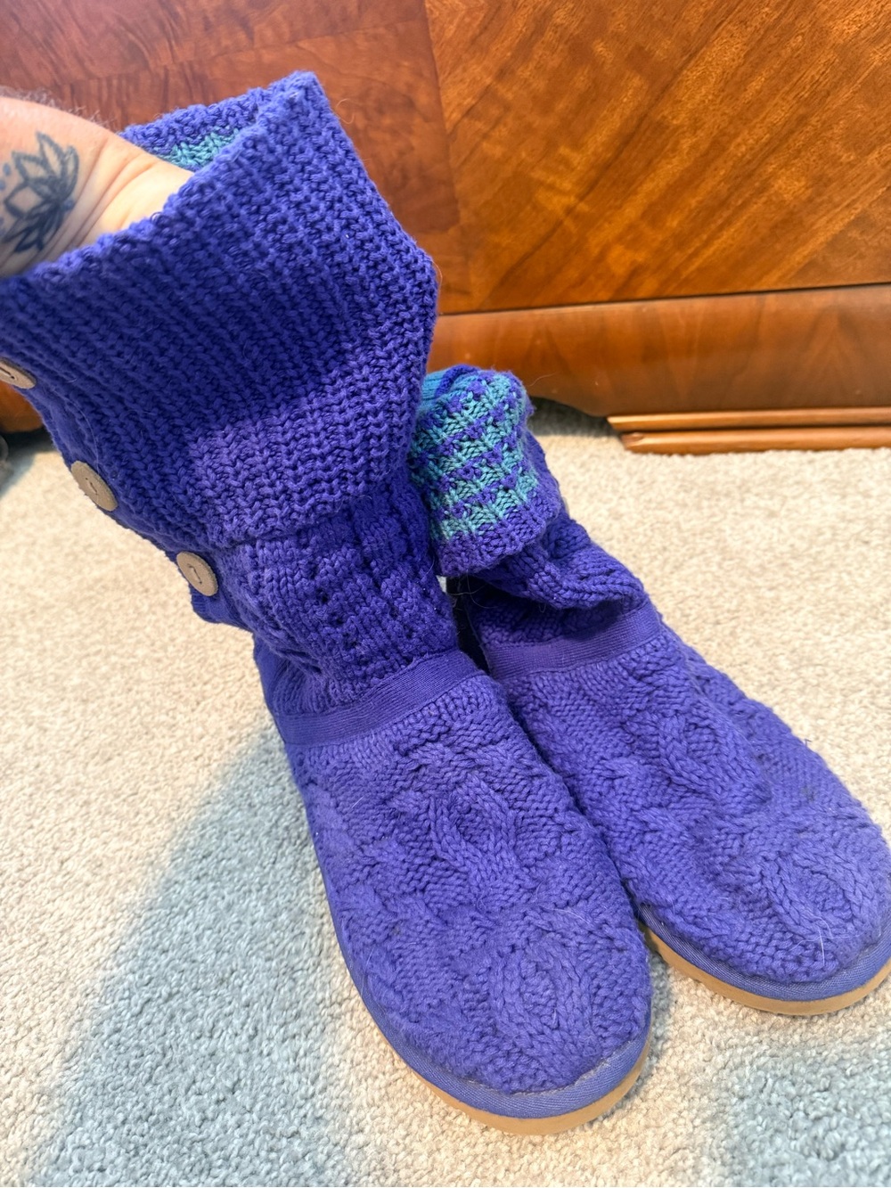 UGG Purple Knit Women's Winter Boots with Teal Accent